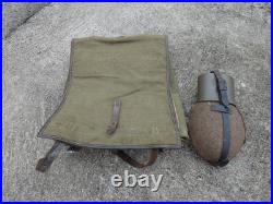ALLEMAND WW2 Lot Sac style Poil de Vache & Gourde avec son Quart