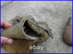 ALLEMAND WW2 Lot Sac style Poil de Vache & Gourde avec son Quart