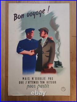 Affiche de propagande Guerre 39 45 Militaire Bon Voyage 59,5 39, 5 Militaria