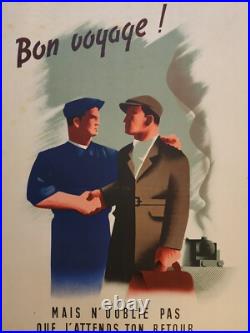Affiche de propagande Guerre 39 45 Militaire Bon Voyage 59,5 39, 5 Militaria