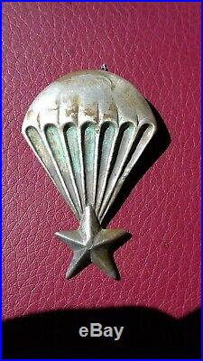 Ancien insigne argent parachutiste GCMA indochine old silver paratrooper badge
