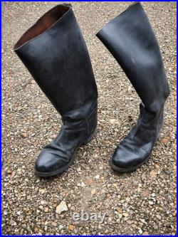 Bottes cuir noir à la chantilly d'officier de cavalerie France 1931 ww2 T42 env