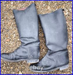 Bottes cuir noir à la chantilly d'officier de cavalerie France 1931 ww2 T42 env