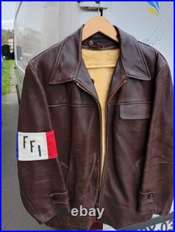 Canadienne en gros cuir Marron de 1940 WW2 (FFI) force- Française- d' intérieure