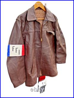 Canadienne en gros cuir Marron de 1940 WW2 (FFI) force- Française- d' intérieure
