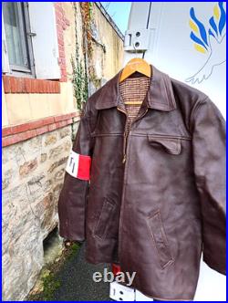 Canadienne en gros cuir Marron de 1940 WW2 (FFI) force- Française- d' intérieure