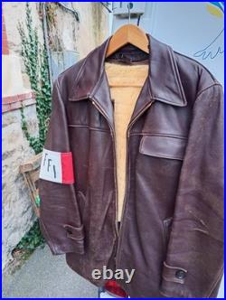 Canadienne en gros cuir Marron de 1940 WW2 (FFI) force- Française- d' intérieure