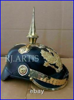 Casque à pointe longue en cuir allemand Pickelhaube Grade d'officier