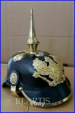 Casque à pointe longue en cuir allemand Pickelhaube Grade d'officier