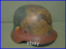 Casque allemand M-35. Camouflage Normandie 3 couleurs. Ww2. Taille 64. Doublure