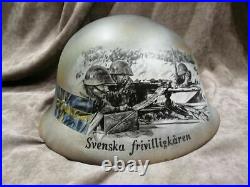 Casque original WW2 M-26 Suède, thème artistique Volontaires suédois en