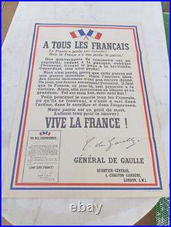 Document Ww2 39/45 Ancienne Affiche Vive La France. A Tous Les Francais