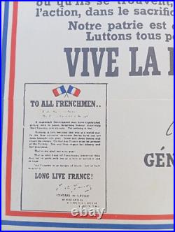 Document Ww2 39/45 Ancienne Affiche Vive La France. A Tous Les Francais