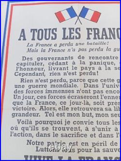 Document Ww2 39/45 Ancienne Affiche Vive La France. A Tous Les Francais