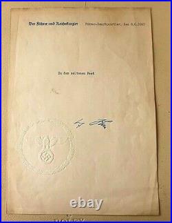 FACSIMILI/FAKSIMILIERT ADOLF HITLER 1942 avec TAMPON A FROID REICH