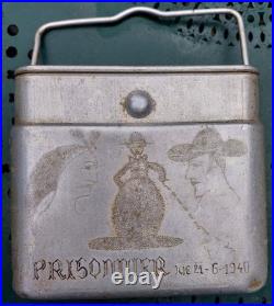 Gamelle Quart Fer Blanc Par Prisonnier 1940 Wwr2 Femme Nue Charlie Chaplin