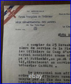 Lettre original de Forces Françaises de l'Intérieur FFI de novembre 1944