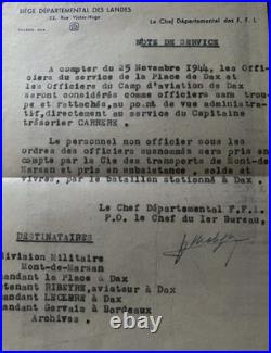 Lettre original de Forces Françaises de l'Intérieur FFI de novembre 1944