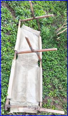 Lit de camp toile OD 3 pliant Picot + ses 2 courroies date 1944 GI US ARMY WW2