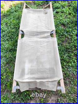 Lit de camp toile OD 3 pliant Picot + ses 2 courroies date 1944 GI US ARMY WW2