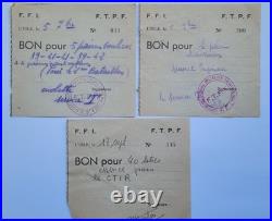Lot 3 Bons FFI/FTPF Résistance WW2 L'Isle-sur-la-Sorgue (84)