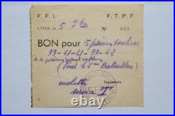 Lot 3 Bons FFI/FTPF Résistance WW2 L'Isle-sur-la-Sorgue (84)