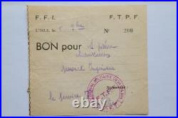 Lot 3 Bons FFI/FTPF Résistance WW2 L'Isle-sur-la-Sorgue (84)