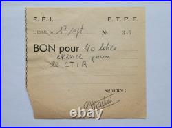 Lot 3 Bons FFI/FTPF Résistance WW2 L'Isle-sur-la-Sorgue (84)