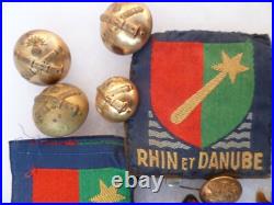 Lot grouping WWII Libération 1° DB 38° FTA 1° Armée Rhin et Danube Insignes etc