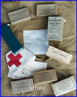 Lot pansements us ww2 1944 kia 1944 boite carton brassard medic medical usa MD