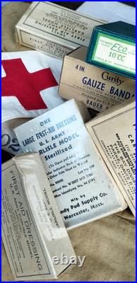 Lot pansements us ww2 1944 kia 1944 boite carton brassard medic medical usa MD