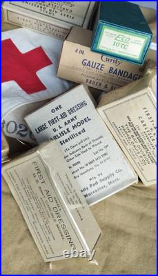Lot pansements us ww2 1944 kia 1944 boite carton brassard medic medical usa MD
