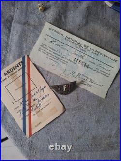 Rare Carte Identite FFI Reseau Les Ardents Bordeaux Libe Liberation 1944 Insigne