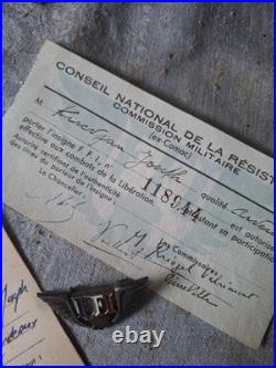 Rare Carte Identite FFI Reseau Les Ardents Bordeaux Libe Liberation 1944 Insigne