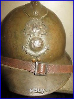 Rare casque ADRIAN des Troupes Coloniales, modèle 1926, peinture moutarde