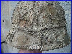 Rare casque allemand camouflé grillagé nominatif secteur chambois 39 45 + plaque