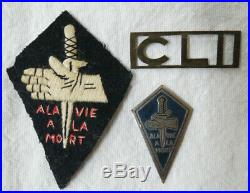 Rare ensemble Insignes militaires commandos Ponchardier CLI + tissu