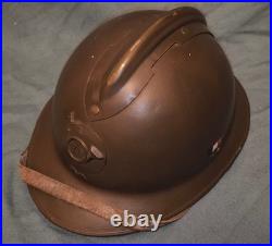 Restauré Casque kaki chasseur 1926 France WW2 39 45 + jugulaire intérieur cuir
