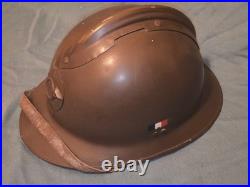 Restauré Casque kaki chasseur 1926 France WW2 39 45 + jugulaire intérieur cuir
