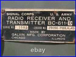 Signal Corps US Army, authentique radio US ww2 BC-611-D datée 1943