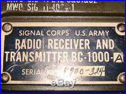 Signal Corps US Army, radio BC-1000, (SCR-300) avec alimentation véhicule, acces