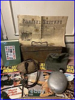 WW2 Lot Allemand Caisse MG Sac Gourde Feutrine Livre No Casque Helmet Casco