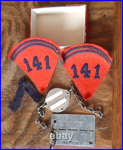 WWII Lot Soldat 1940 Pattes de Col 141° Artillerie Hippomobile Plaque STALAG 13