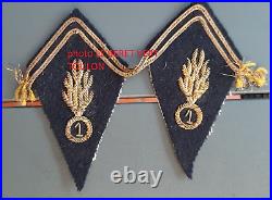 WWII Pattes de col 1° Régiment de la Garde Lyon 1941 Gendarmerie ORIGINAL fil or