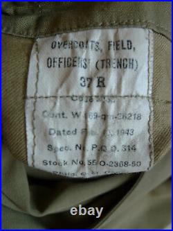 Ww2 Us Army Overcoat Field Officer's Trench 37r 1943 Coat Materiel Original